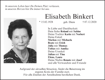 Anzeige von Elisabeth Binkert von MGO