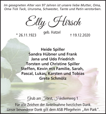 Anzeige von Elly Hirsch von MGO