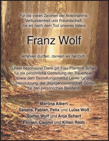 Anzeige von Franz Wolf von MGO