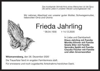 Anzeige von Frieda Jahrling von MGO