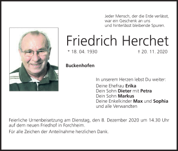 Anzeige von Friedrich Herchet von MGO