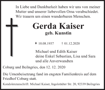 Anzeige von Gerda Kaiser von MGO