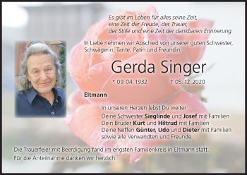 Anzeige von Gerda Singer von MGO