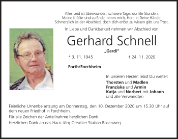 Anzeige von Gerhard Schnell von MGO
