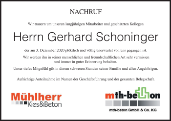 Anzeige von Gerhard Schonfinger von MGO