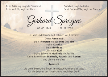 Anzeige von Gerhard Sprogies von MGO