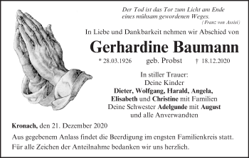 Anzeige von Gerhardine Baumann von MGO