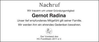 Anzeige von Gernot Radina von MGO