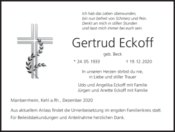 Anzeige von Gertrud Eckoff von MGO
