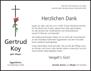 Anzeige von Gertrud Koy von MGO