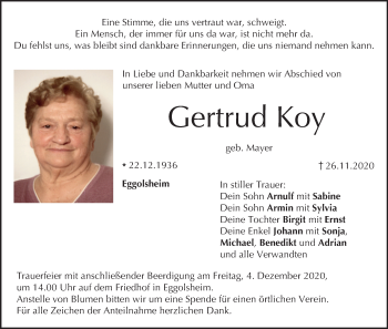 Anzeige von Gertrud Koy von MGO