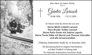 Anzeige von Günter Larosch von MGO