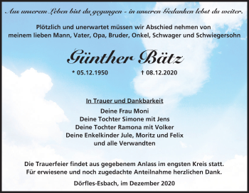 Anzeige von Günther Bätz von MGO