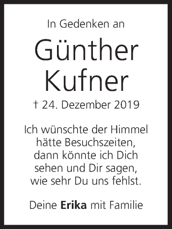 Anzeige von Günther Kufner von MGO