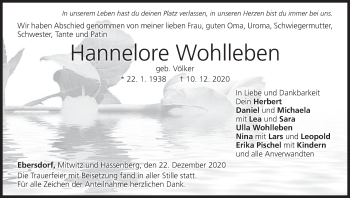 Anzeige von Hannelore Wohlleben von MGO