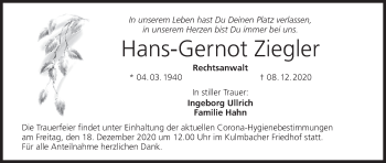 Anzeige von Hans-Gernot Ziegler von MGO
