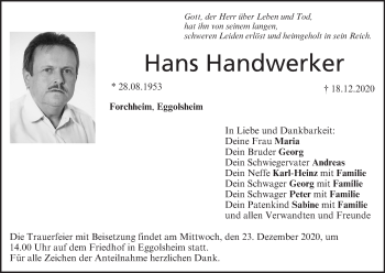 Anzeige von Hans Handwerker von MGO