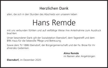 Anzeige von Hans Remde von MGO