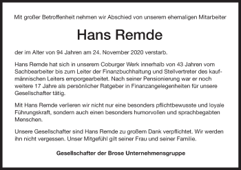Anzeige von Hans Remde von MGO