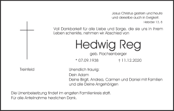 Anzeige von Hedwig Reg von MGO