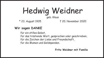 Anzeige von Hedwig Weidner von MGO