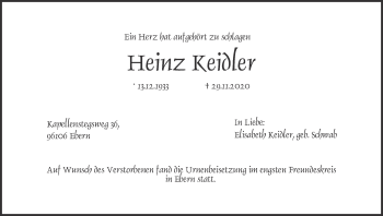 Anzeige von Heinz Keidler von MGO