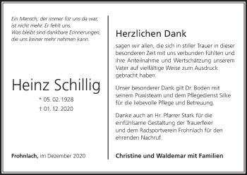 Anzeige von Heinz Schillig von MGO