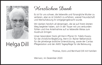 Anzeige von Helga Dill von MGO