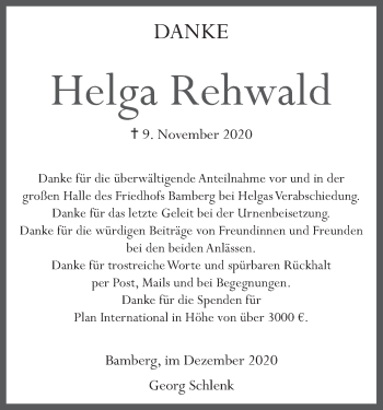 Anzeige von Helga Rehwald von MGO