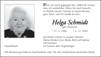Anzeige von Helga Schmidt von MGO