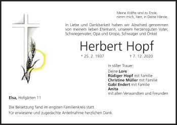 Anzeige von Herbert Hopf von MGO
