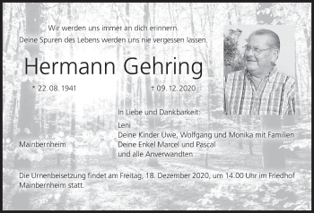 Anzeige von Hermann Gehring von MGO