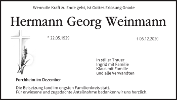Anzeige von Hermann Georg Weinmann von MGO