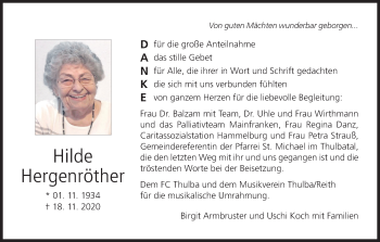 Anzeige von Hilde Hergenröther von MGO