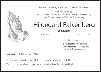 Anzeige von Hildegard Falkenberg von MGO