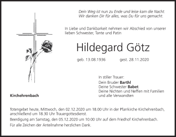 Anzeige von Hildegard Götz von MGO