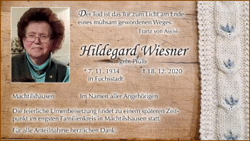 Anzeige von Hildegard Wiesner von MGO