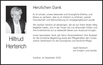Anzeige von Hiltrud Herterich von MGO