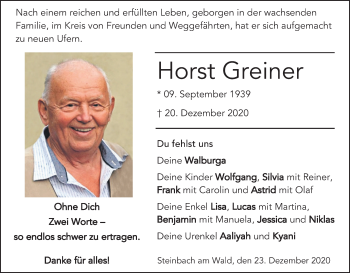Anzeige von Horst Greiner von MGO