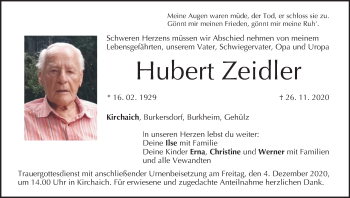 Anzeige von Hubert Zeidler von MGO