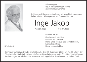 Anzeige von Inge Jakob von MGO