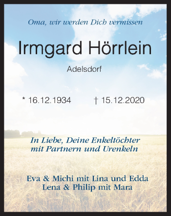 Anzeige von Irmgard Hörrlein von MGO