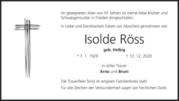 Anzeige von Isolde Röss von MGO