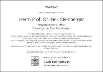 Anzeige von Jack Steinberger von MGO