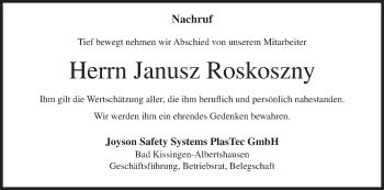 Anzeige von Janusz Roskoszny von MGO