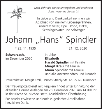 Anzeige von Johann  Spindler von MGO