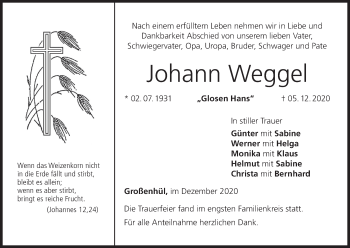 Anzeige von Johann Weggel von MGO