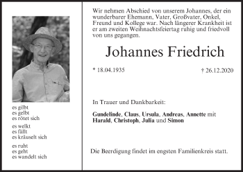Anzeige von Johannes Friedrich von MGO