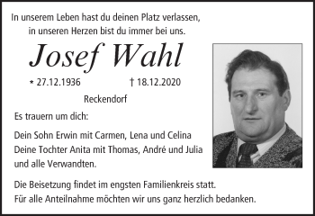 Anzeige von Josef Wahl von MGO