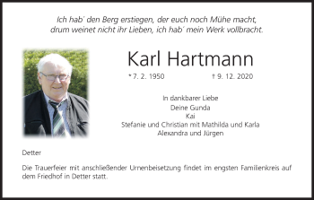 Anzeige von Karl Hartmann von MGO